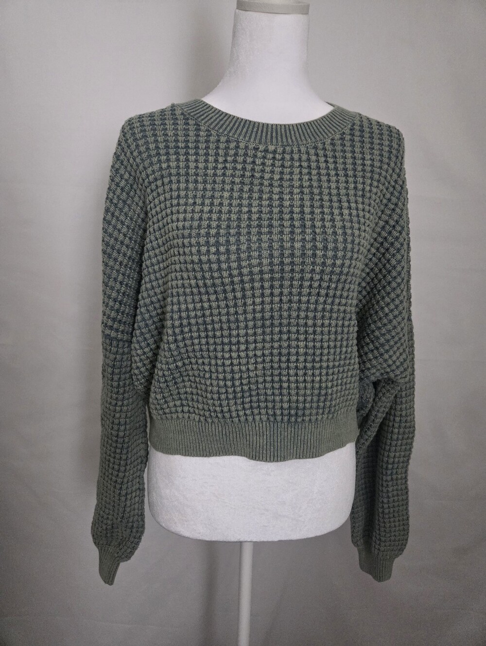 Hollister Sage Green Waffle Knit Crewneck Sweater